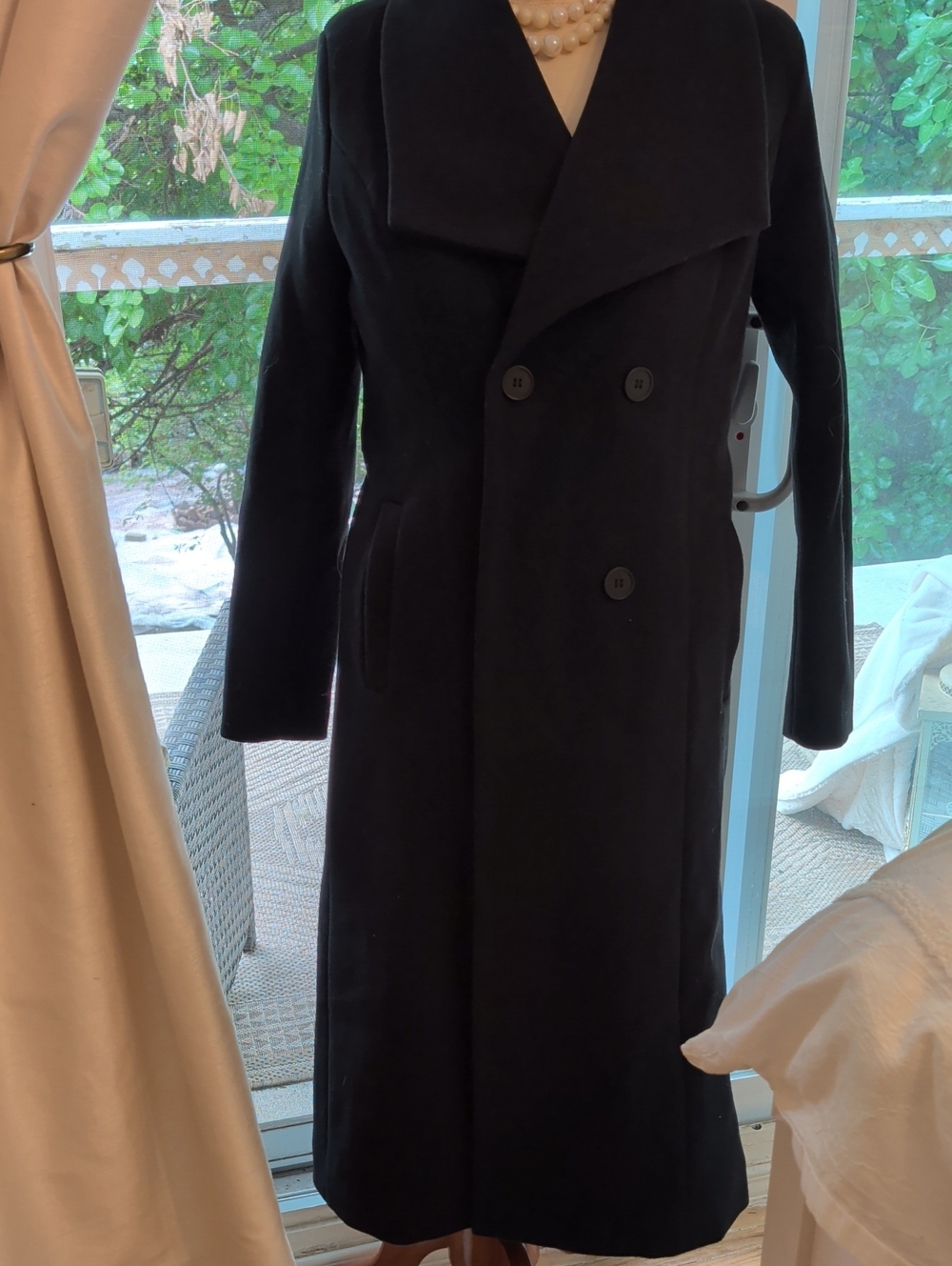 Classic Black Double-Breasted Long Trench Coat by